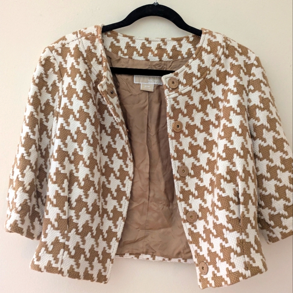 Michael Kors Houndstooth Cropped Jacket